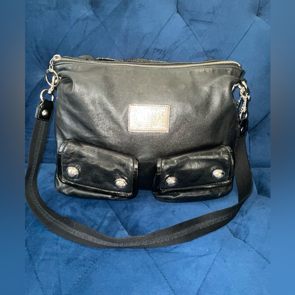 COACH 14561 POPPY BLACK LEATHER & PATENT LEATHER CROSSBODY HANDBAG